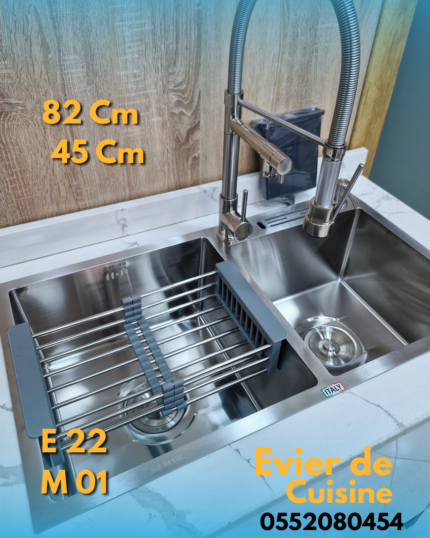 Evier swiss inox 82/45 +C + Mitigeur Cuisine Ressort / E22+M01