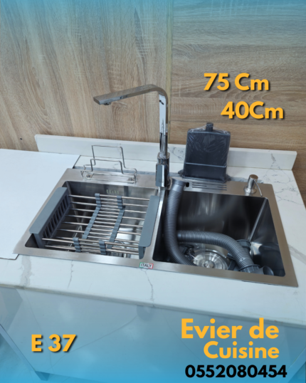 Evier Swiss 75/40 Srv Crome + Mitigeur Plat Crome / E37 + M41