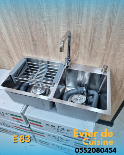 Evier Swiss 75 cm sur 40 cm -C  Crome / E83